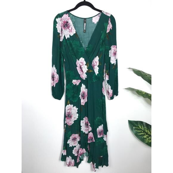 Anthro Plenty Tracey Reece Women's S Green Floral Dress Feminine Pretty Elegant - Picture 1 of 12